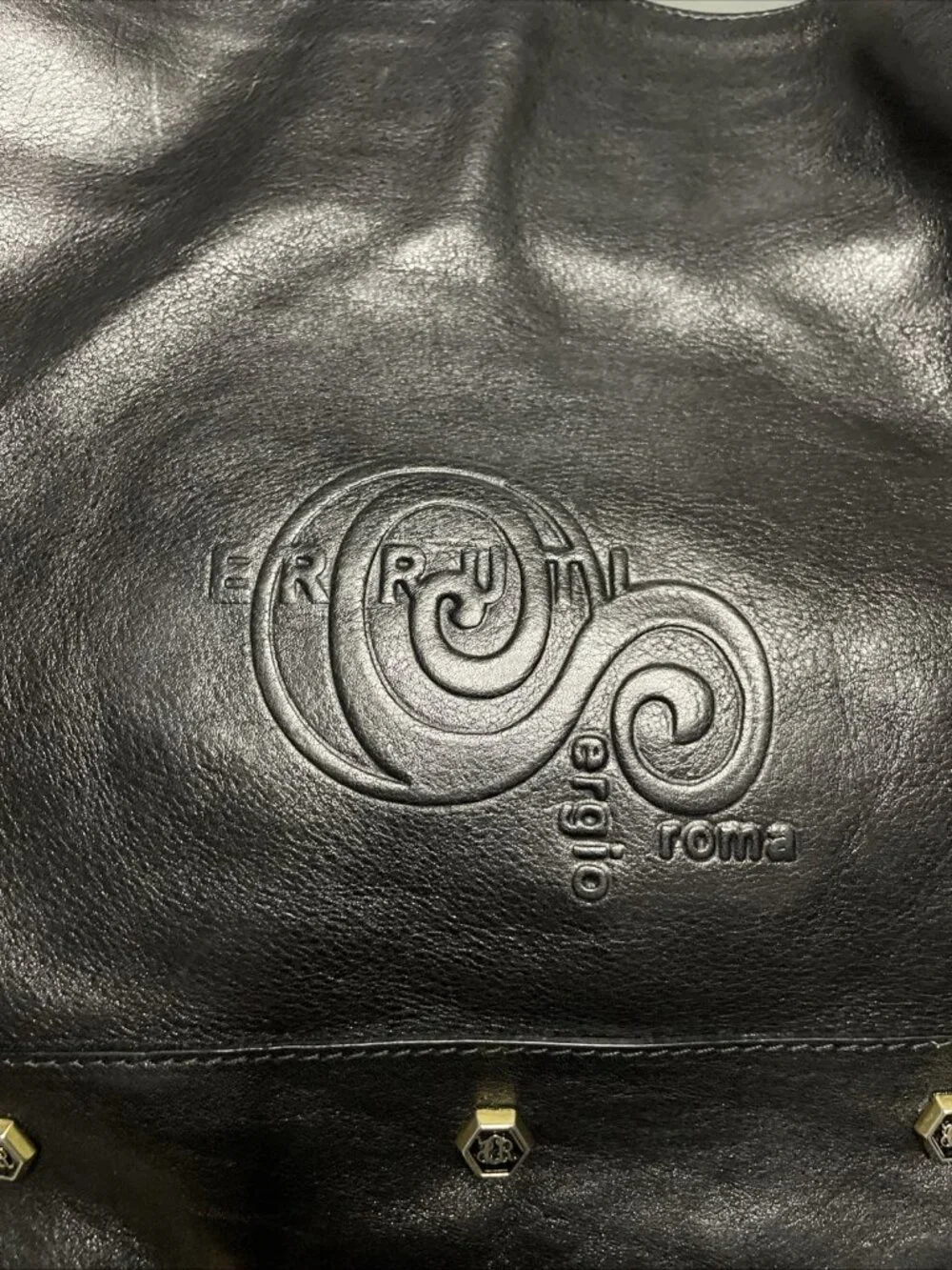 Sergio Cerruti Roma Vintage Large Black Leather Logo Shoulder Hobo Handbag Purse - Picture 8 of 14